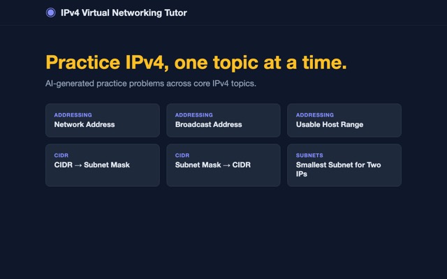 Screenshot of IPv4 Virtual Networking Tutor